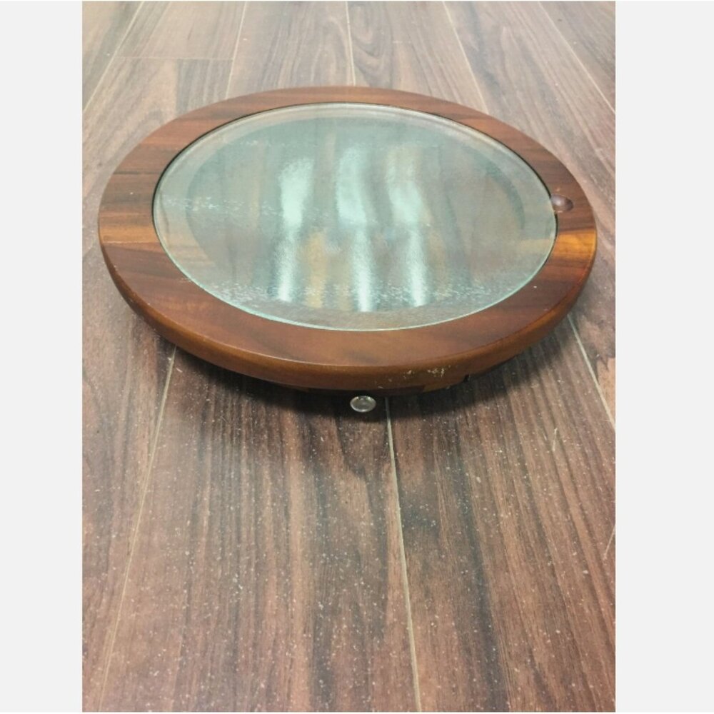 12" Round Wood/Glass Cheese Charcuterie Cutting Board Knives Storage Compartment